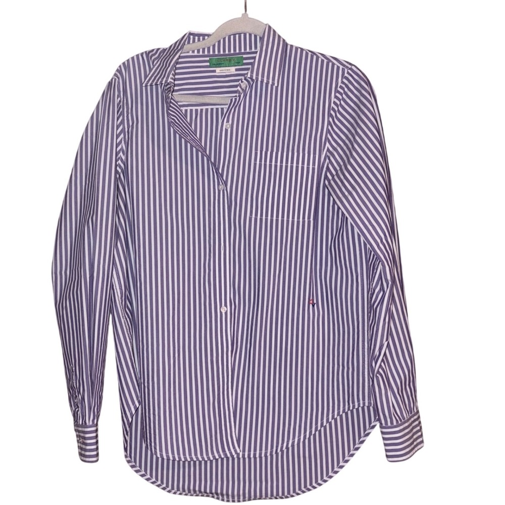 Clare V Purple White Striped Button Down Shirt Long Sleeve Cotton Blend Medium